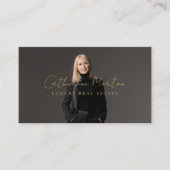 Carte De Visite Chic Black and Gold Script Luxe Immobilier (Devant)