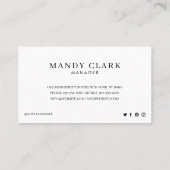 Carte De Visite Chic Black & Blanc Floral Botanique Fluale Wreath (Dos)