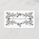Carte De Visite Chic Black & Blanc Floral Botanique Fluale Wreath (Devant)