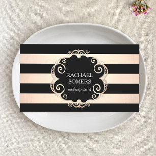 Carte De Visite Chic Black et Rose Gold Striped Beauty - pas de br