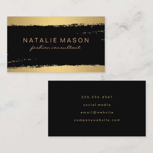Carte De Visite Chic Black Gold brossé (Devant / Derrière)