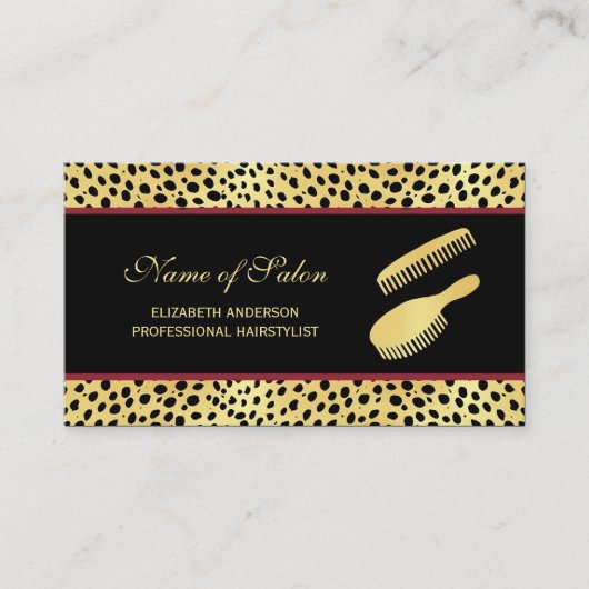 Carte De Visite Chic Black Gold Cheetah Imprimer Coiffeur Salon (Devant)