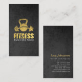 Carte De Visite Chic Black Gold Fitness Trainer Kettlebell Barbell (Devant / Derrière)