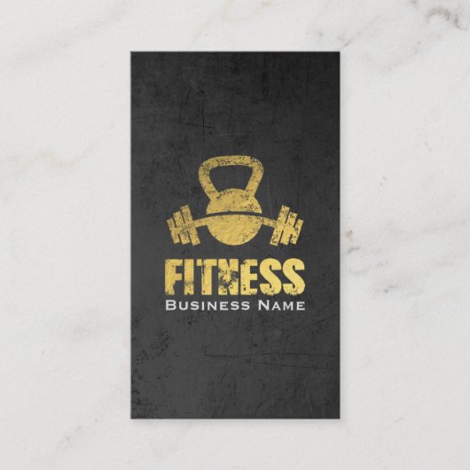 Carte De Visite Chic Black Gold Fitness Trainer Kettlebell Barbell (Devant)