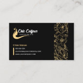Carte De Visite Chic Black Gold Floral coiffeur salon de beauté (Devant)