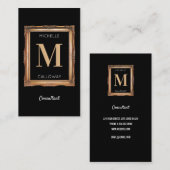 Carte De Visite Chic Black & Gold Monogram Professionnel (Devant / Derrière)