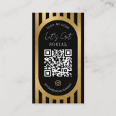 Carte De Visite Chic Black & Gold Stripes Social Media QR Code (Devant)
