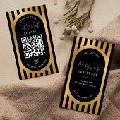 Carte De Visite Chic Black & Gold Stripes Social Media QR Code