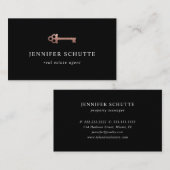 Carte De Visite Chic Black & Rose Gold Key Immobilier de luxe (Devant / Derrière)