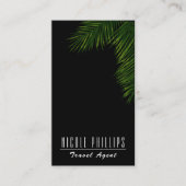 Carte De Visite Chic Black Tropical Green Palm Tree Leaf (Devant)