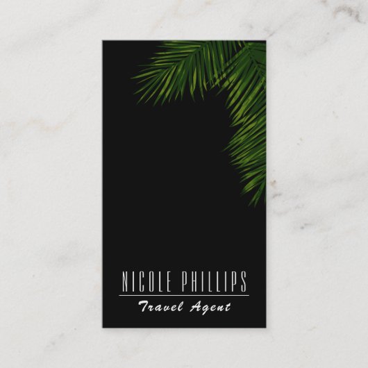 Carte De Visite Chic Black Tropical Green Palm Tree Leaf (Devant)