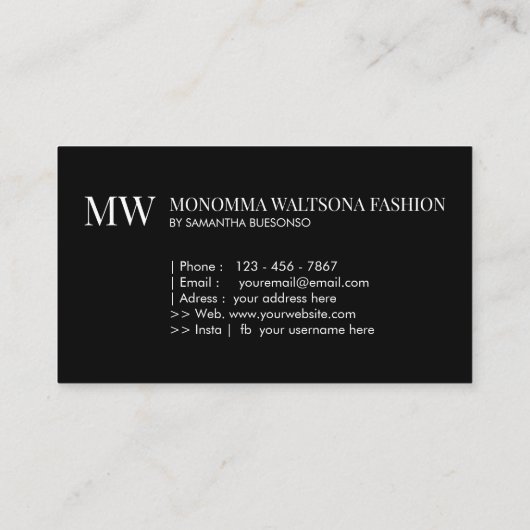 Carte De Visite Chic black typography monogram lettering name (Dos)