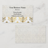 Carte De Visite Chic blanc et or damassé (Devant / Derrière)