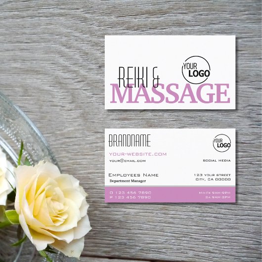 Carte De Visite Chic blanc et rose simple stylo avec logo