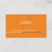 Carte De Visite Chic blanc orange avec logo et professionnel photo (Devant)