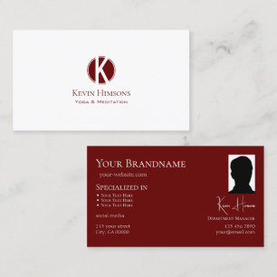 Carte De Visite Chic blanc vif rouge avec Monogramme et photo
