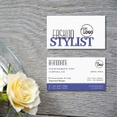 Carte De Visite Chic Bleu Blanc et Noir Simple Style avec logo