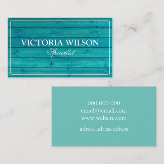 Carte De Visite Chic bleu turquoise et blanc (Devant / Derrière)