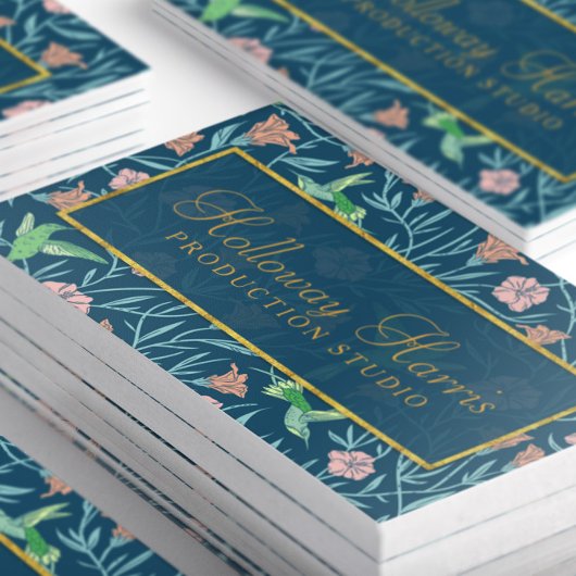 Carte De Visite Chic Blue Hummingbird and Flowers Motif