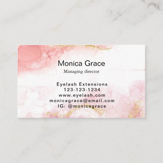 Carte De Visite Chic Blush Marble rose Parties scintillant or Mono (Dos)