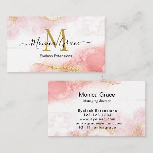 Carte De Visite Chic Blush Marble rose Parties scintillant or Mono (Devant / Derrière)