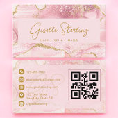 Carte De Visite Chic Blush Pink Gold Agate Marble QR Code Luxe