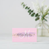 Carte De Visite Chic Blush Pink Gold Confetti Lilac Monogramme Nom (Debout devant)