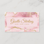 Carte De Visite Chic Blush Rose Or Agate Marbre QR Code (Devant)