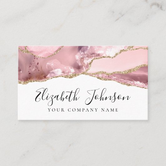Carte De Visite Chic Blush Rose or Parties scintillant Agate Marbr (Devant)