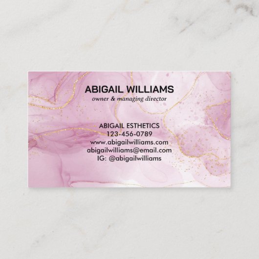 Carte De Visite Chic Blush rose or Parties scintillant marbre Agat (Dos)