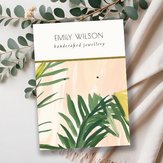 Carte De Visite Chic Boho Blush Green Tropical Palm Feuilles oreil