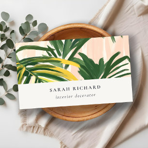 Carte De Visite Chic Boho Blush Green Tropical Palm Plage Feuille