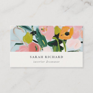 Carte De Visite Chic Boho coloré rose bleu vert peint Floral