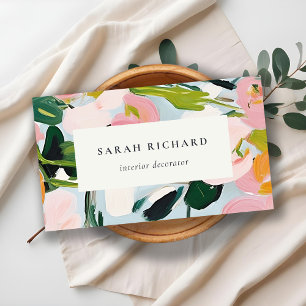 Carte De Visite Chic Boho coloré rose bleu vert peint Floral