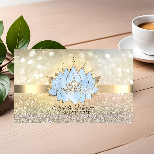 Carte De Visite Chic Bokeh Gold, Blue Lotus Yoga Instructeur