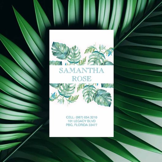 Carte De Visite Chic Botanique Monstera Palm Côte Feuille