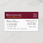 Carte De Visite Chic Bourgogne et Blanc avec Initiales Professionn (Dos)