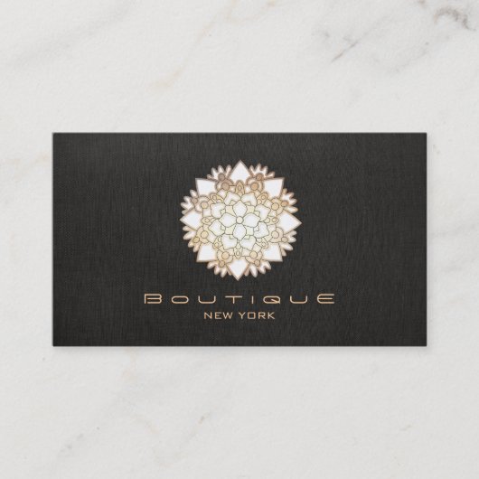 Carte De Visite Chic Boutique Blanc Lotus Faux Lin Noir (Devant)