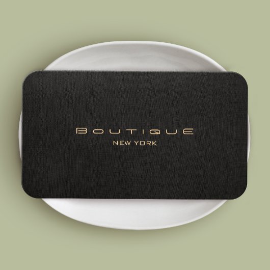 Carte De Visite Chic Boutique Faux Black Linen Professional Unique