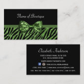 Carte De Visite Chic Boutique Green Zebra FAUX Glitz Bow (Devant / Derrière)