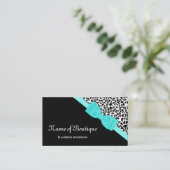 Carte De Visite Chic Boutique noir et blanc Leopard Aqua Ribbon (Debout devant)
