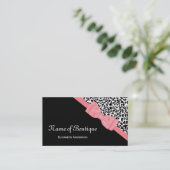 Carte De Visite Chic Boutique noir et blanc Leopard rose ruban (Debout devant)