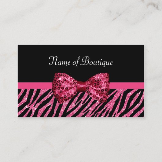 Carte De Visite Chic Boutique rose Zèbre Imprimer FAUX Glitz Bow (Devant)
