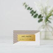 Carte De Visite Chic Brown Blancs Faux Métallo Or (Debout devant)