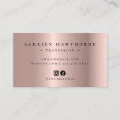 Carte De Visite Chic Brush Stroke Faux Rose Gold et Black Elegant (Dos)