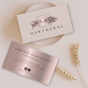 Carte De Visite Chic Brush Stroke Faux Rose Gold Neutral Rose