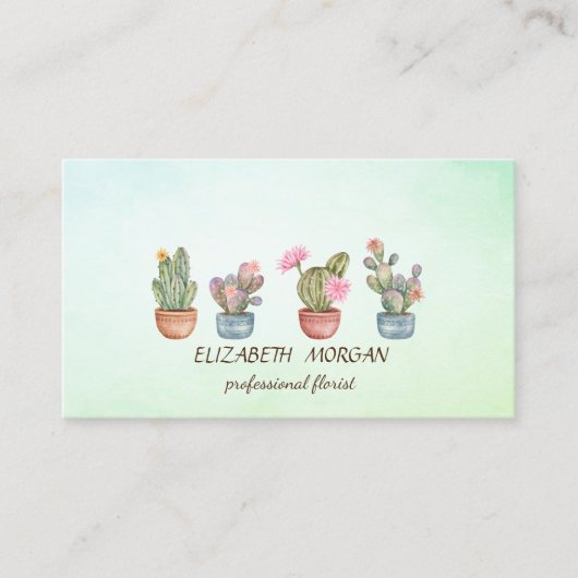 Carte De Visite Chic Cactus Succulent Vert (Devant)
