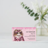 Carte De Visite Chic Cat Groomer Sitter Parties scintillant rose g (Debout devant)
