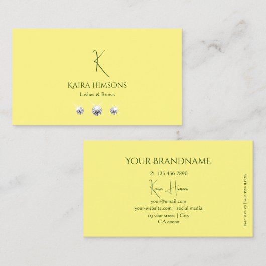 Carte De Visite Chic clair jaune clair avec Monogramme et bijoux (Devant / Derrière)