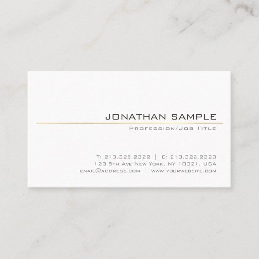 Carte De Visite Chic Clean Gold Stripe Design tendance White Plain (Devant)